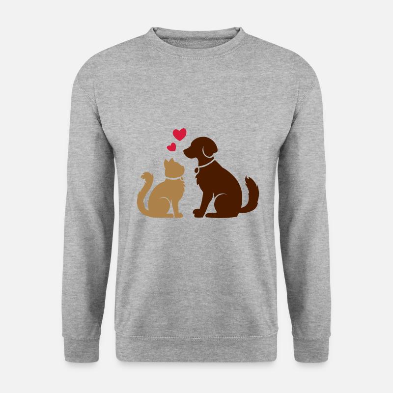 Tierisch gute Freunde / Katze und Hund / BFF - Unisex Pullover - Weißgrau meliert