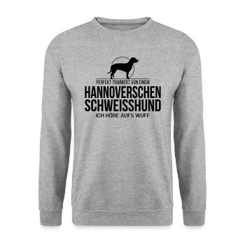 Hannoverscher Schweisshund wuff - Unisex Pullover - Weißgrau meliert - Vorne - Alina (178cm) & Michal (187cm)