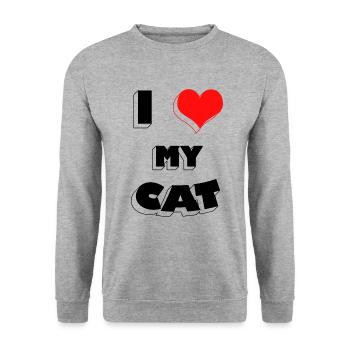 I love my cat - Unisex Pullover - Weißgrau meliert - Vorne - Alina (178cm) & Michal (187cm)