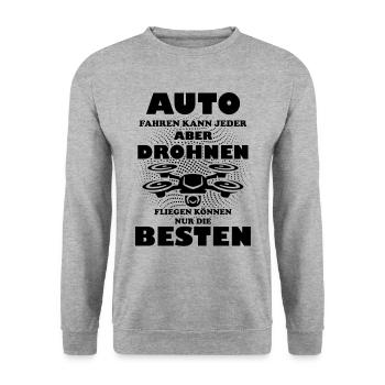 Drohnen fliegen Spruch Geschenkidee - Unisex Pullover - Weißgrau meliert - Vorne - Alina (178cm) & Michal (187cm)