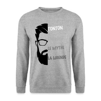 Tonton L'Homme Cadeau Citation Oncle - Sweat-shirt Unisexe - gris chiné - Devant - Alina (178cm) & Michal (187cm)