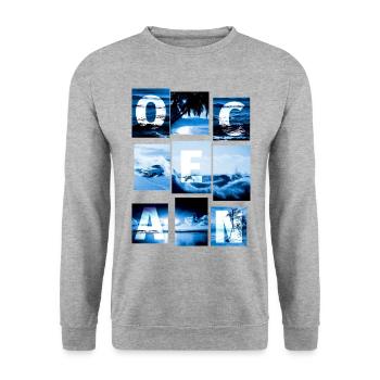 Cyanotypische Ocean Collage - Unisex Pullover - Weißgrau meliert - Vorne - Alina (178cm) & Michal (187cm)