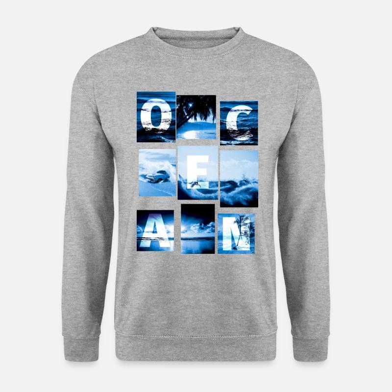Cyanotypische Ocean Collage - Unisex Pullover - Weißgrau meliert