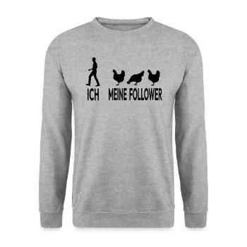Ich Meine Follower Landwirt Bauer Hühnerhalter - Unisex Pullover - Weißgrau meliert - Vorne - Alina (178cm) & Michal (187cm)