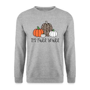 Herbst Kürbis It's Fall Y'all - Unisex Pullover - Weißgrau meliert - Vorne - Alina (178cm) & Michal (187cm)
