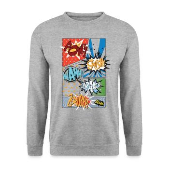 DC Comics Batman Coole Soundeffekte Panels - Unisex Pullover - Weißgrau meliert - Vorne - Alina (178cm) & Michal (187cm)