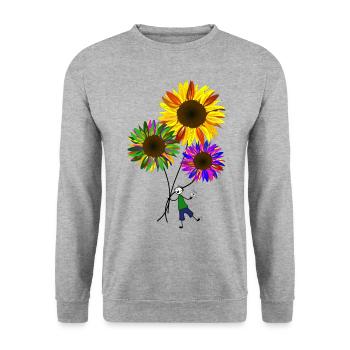 Sonnenblume Strichmännchen Blumen Garten - Unisex Pullover - Weißgrau meliert - Vorne - Alina (178cm) & Michal (187cm)