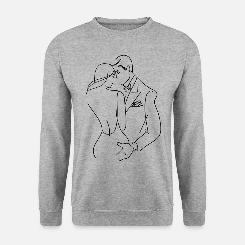 Elegantes Liebespaar - Strichzeichnung - Unisex Pullover - Weißgrau meliert