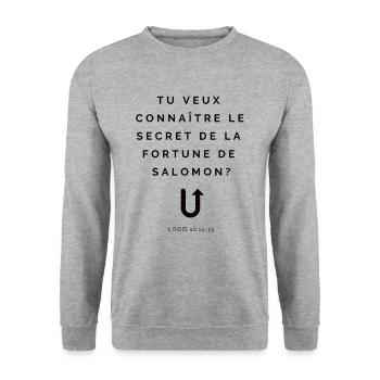 TU VEUX CONNAITRE LE SECRET DE SALOMON - Sweat-shirt Unisexe - gris chiné - Devant - Alina (178cm) & Michal (187cm)