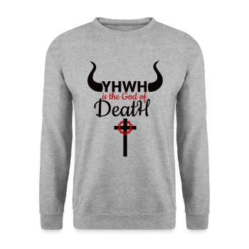 YHWH GOD OF DEATH - Sweat-shirt Unisexe - gris chiné - Devant - Alina (178cm) & Michal (187cm)