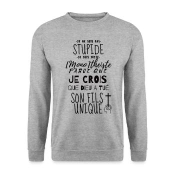 je ne suis pas stupide je suis monotheiste - Sweat-shirt Unisexe - gris chiné - Devant - Alina (178cm) & Michal (187cm)