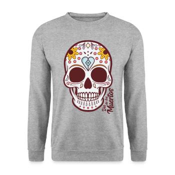 Zuckerschädel Dia de los Muertos - Unisex Pullover - Weißgrau meliert - Vorne - Alina (178cm) & Michal (187cm)