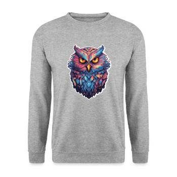 Luminous Nocturne: Holographic Owl Splendor - Unisex Sweatshirt - salt & pepper - Front - Alina (178cm) & Michal (187cm)