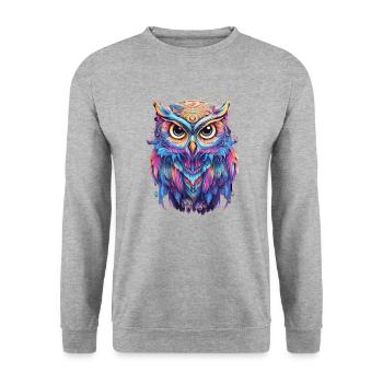 Luminous Nocturne: Holographic Owl Splendor - Unisex Sweatshirt - salt & pepper - Front - Alina (178cm) & Michal (187cm)