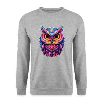 Luminous Nocturne: Holographic Owl Splendor - Unisex Sweatshirt - salt & pepper - Front - Alina (178cm) & Michal (187cm)
