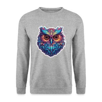 Luminous Nocturne: Holographic Owl Splendor - Unisex Sweatshirt - salt & pepper - Front - Alina (178cm) & Michal (187cm)