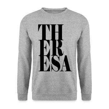 Theresa Name Vorname Moderne Schrift Wort Art - Unisex Pullover - Weißgrau meliert - Vorne - Alina (178cm) & Michal (187cm)
