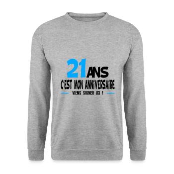 21 ans cadeau d'anniversaire pour 21 ans - Sweat-shirt Unisexe - gris chiné - Devant - Alina (178cm) & Michal (187cm)