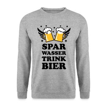 49 Spar Wasser trink Bier Spruch Sprüche - Unisex Pullover - Weißgrau meliert - Vorne - Alina (178cm) & Michal (187cm)