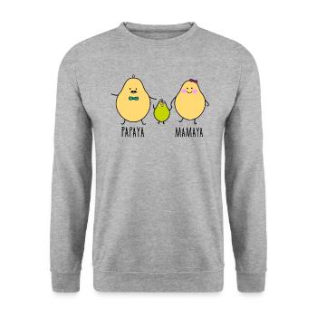 Famille Papaya - Sweat-shirt Unisexe - gris chiné - Devant - Alina (178cm) & Michal (187cm)