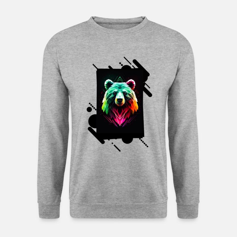 Bunter Neonbär - Unisex Pullover - Weißgrau meliert