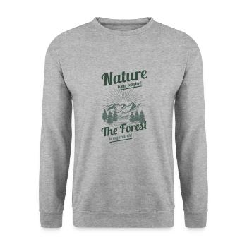 La nature est ma religion cadeau randonnée tshirt forêt - Sweat-shirt Unisexe - gris chiné - Devant - Alina (178cm) & Michal (187cm)