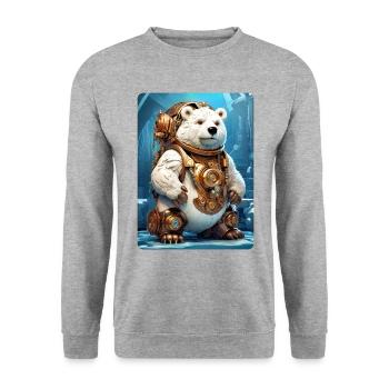 Steampunk Eisbear 1.3 - Unisex Pullover - Weißgrau meliert - Vorne - Alina (178cm) & Michal (187cm)