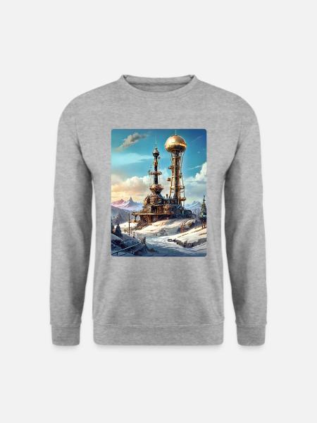 Steampunk Winterlandschaft mit Funkturm 1.8 - Unisex Pullover - Weißgrau meliert