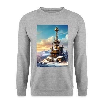 Steampunk Winter Landscape with Radio Tower 1.9 - Unisex Sweatshirt - salt & pepper - Front - Alina (178cm) & Michal (187cm)