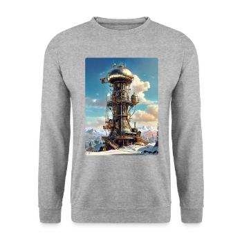 Paysage d’hiver steampunk avec tour radio 1.10 - Sweat-shirt Unisexe - gris chiné - Devant - Alina (178cm) & Michal (187cm)