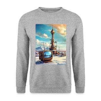Steampunk Winter Landscape with Radio Tower 1.3 - Unisex Sweatshirt - salt & pepper - Front - Alina (178cm) & Michal (187cm)
