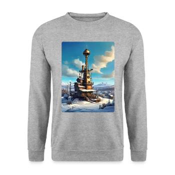 Steampunk Winter Landscape with Radio Tower 1.13 - Unisex Sweatshirt - salt & pepper - Front - Alina (178cm) & Michal (187cm)