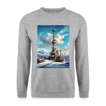 Steampunk Winter Landscape with Radio Tower 1.14 - Unisex Sweatshirt - salt & pepper - Front - Alina (178cm) & Michal (187cm)