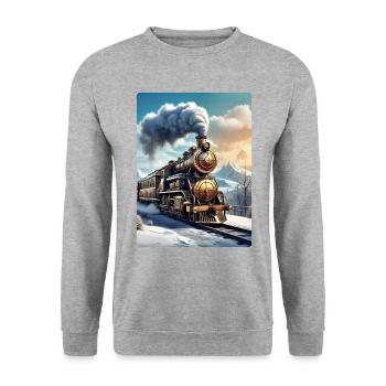 Steampunk Winterlandschaft Dampflok 1.1 - Unisex Pullover - Weißgrau meliert - Vorne - Alina (178cm) & Michal (187cm)