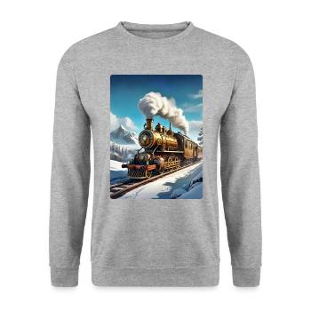Steampunk Winterlandschaft Dampflok 1.6 - Unisex Pullover - Weißgrau meliert - Vorne - Alina (178cm) & Michal (187cm)