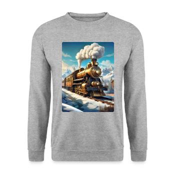 Steampunk Winterlandschaft Dampflok 1.5 - Unisex Pullover - Weißgrau meliert - Vorne - Alina (178cm) & Michal (187cm)
