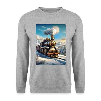 Steampunk Winterlandschaft Dampflok 1.7 - Unisex Pullover - Weißgrau meliert - Vorne - Alina (178cm) & Michal (187cm)