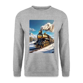 Steampunk Winterlandschaft Dampflok 1.9 - Unisex Pullover - Weißgrau meliert - Vorne - Alina (178cm) & Michal (187cm)