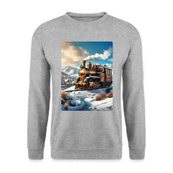 Steampunk Winterlandschaft Dampflok 1.2 - Unisex Pullover - Weißgrau meliert - Vorne - Alina (178cm) & Michal (187cm)