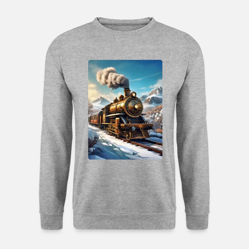 Steampunk Winterlandschaft Dampflok 1.4 - Unisex Pullover - Weißgrau meliert