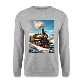 Steampunk Winterlandschaft Dampflok 1.8 - Unisex Pullover - Weißgrau meliert - Vorne - Alina (178cm) & Michal (187cm)