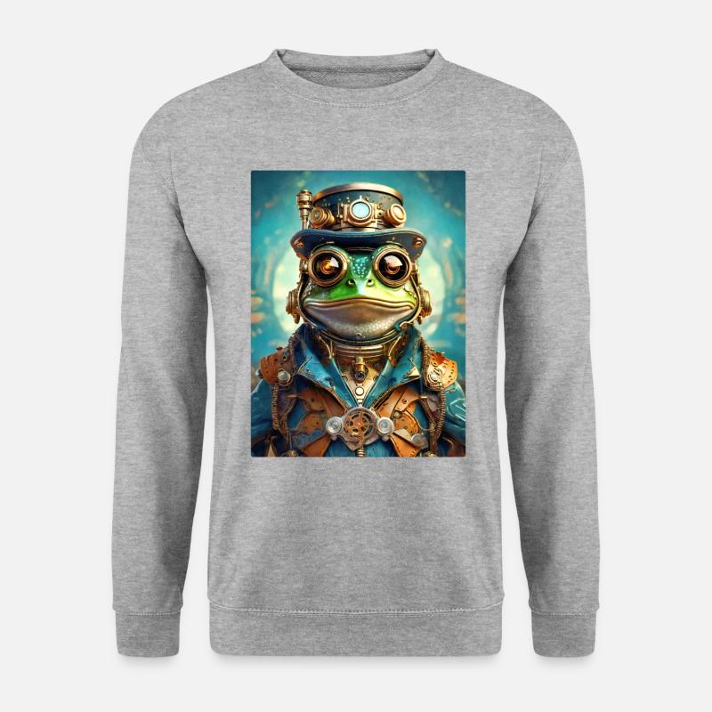 Steampunk Frosch 1.2 - Unisex Pullover - Weißgrau meliert