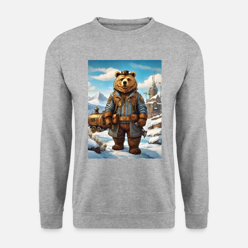 Steampunk Winterlandschaft Bär 1.4 - Unisex Pullover - Weißgrau meliert