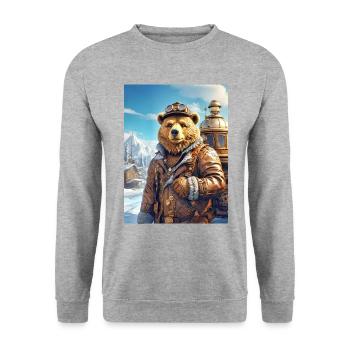 Steampunk Winterlandschaft Bär 1.7 - Unisex Pullover - Weißgrau meliert - Vorne - Alina (178cm) & Michal (187cm)