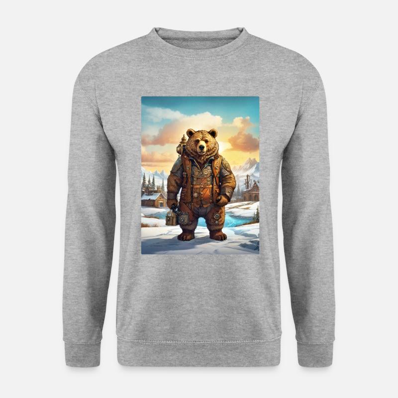 Steampunk Winterlandschaft Bär 1.13 - Unisex Pullover - Weißgrau meliert