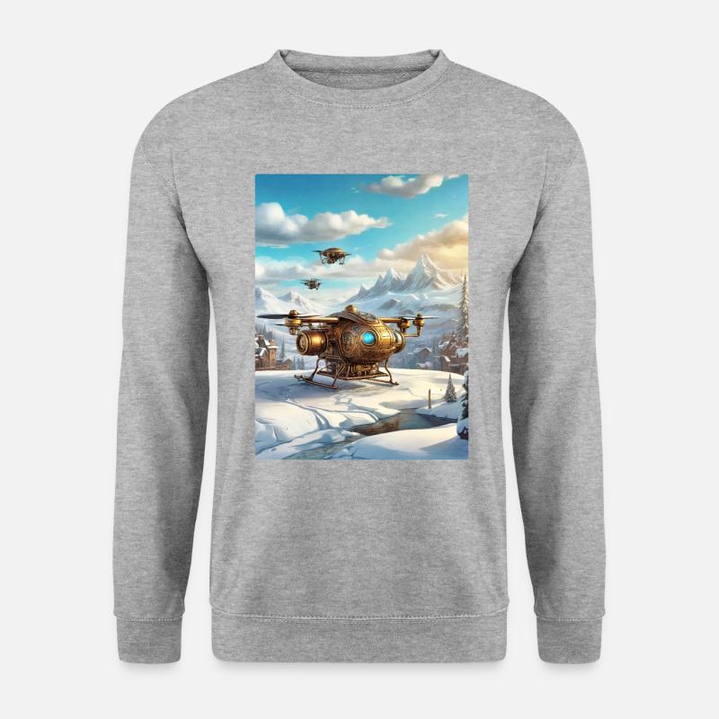 Steampunk Winterlandschaft Drohne 1.6 - Unisex Pullover - Weißgrau meliert