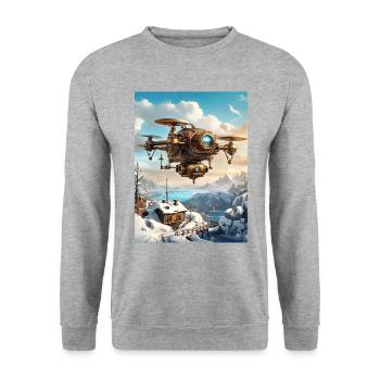 Steampunk Winter Landscape Drone 1.4 - Unisex Sweatshirt - salt & pepper - Front - Alina (178cm) & Michal (187cm)