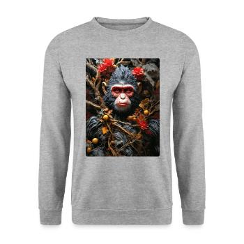Gruselige Pflanzen Affe 1.3 - Unisex Pullover - Weißgrau meliert - Vorne - Alina (178cm) & Michal (187cm)