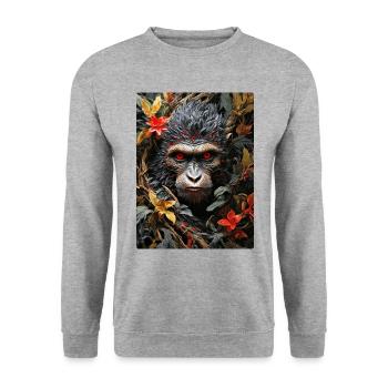 Gruselige Pflanzen Affe 1.15 - Unisex Pullover - Weißgrau meliert - Vorne - Alina (178cm) & Michal (187cm)