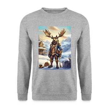 Steampunk Winterlandschaft Elch 1.10 - Unisex Pullover - Weißgrau meliert - Vorne - Alina (178cm) & Michal (187cm)